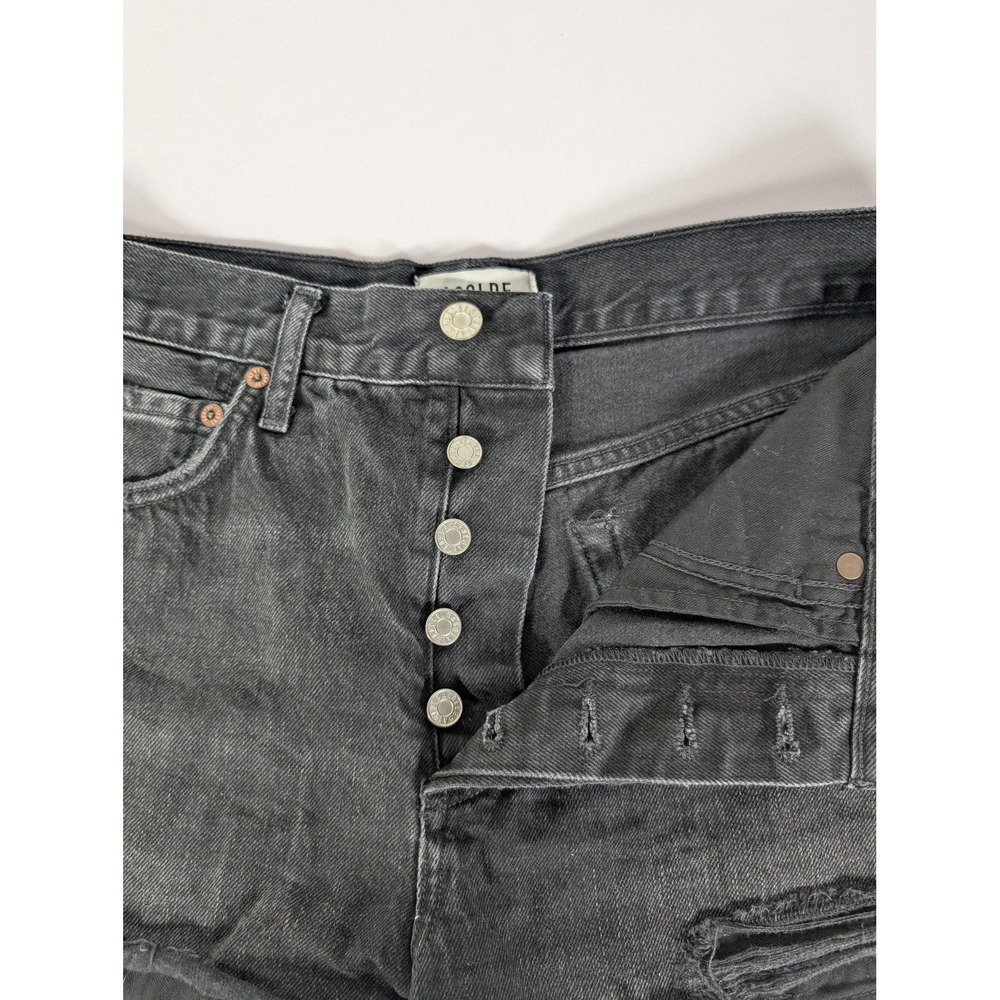 AGOLDE Shorts Womens 26 Black Parker Exposed Pockets Denim High Rise Cutoff - Picture 7 of 13